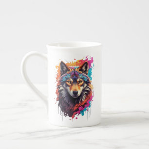 Colourful Wolf Portrait Abstract Animal Art-87694 Bone China Mug