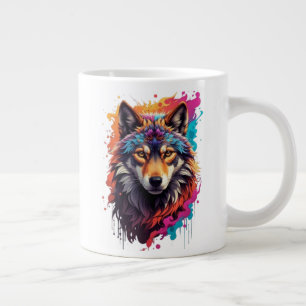 Colourful Wolf Portrait Abstract Animal Art-87694 Large Coffee Mug