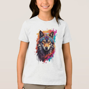 Colourful Wolf Portrait Abstract Animal Art-87694 Tri-Blend Shirt