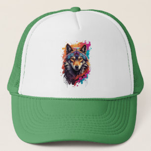 Colourful Wolf Portrait Abstract Animal Art-87694 Trucker Hat