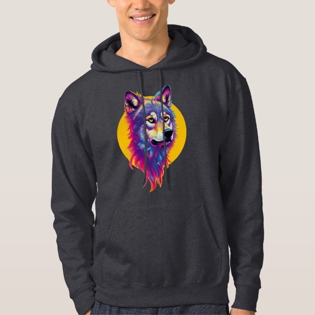 Colourful Wolf portrait Hoodie (Front)