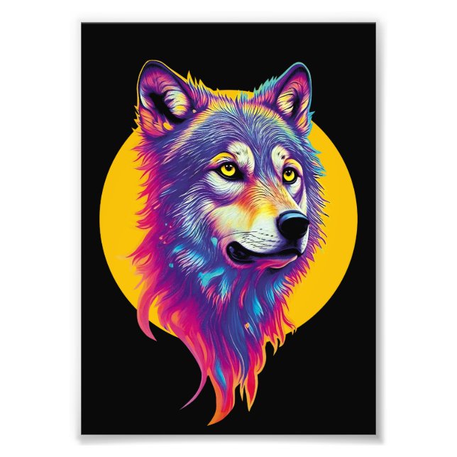 Colourful Wolf portrait Photo Print (Front)