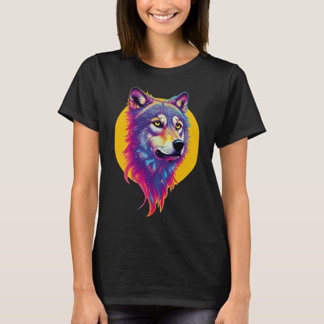 Colourful Wolf portrait T-Shirt (Front)