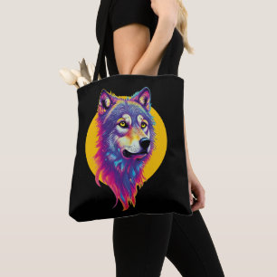 Colourful Wolf portrait Tote Bag
