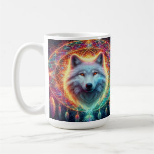 Colourful Wolf Portrait with Dreamcatcher Coffee Mug
