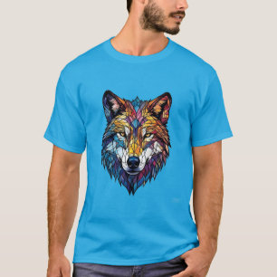 Colourful Wolf Silhouette in Mosaic Stained Glass T-Shirt
