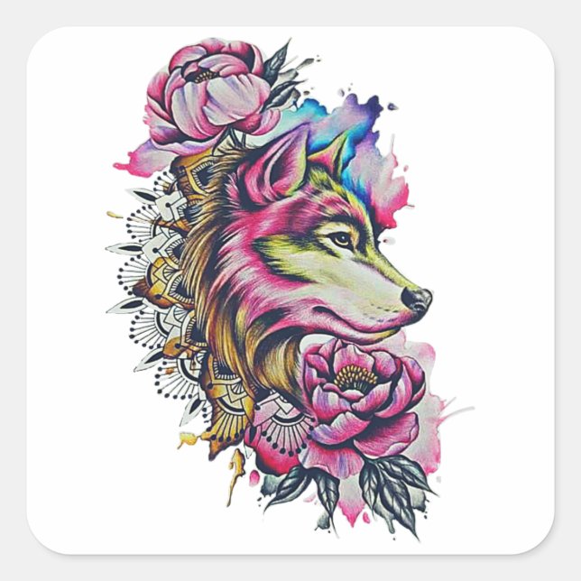Colourful wolf sticker (Front)