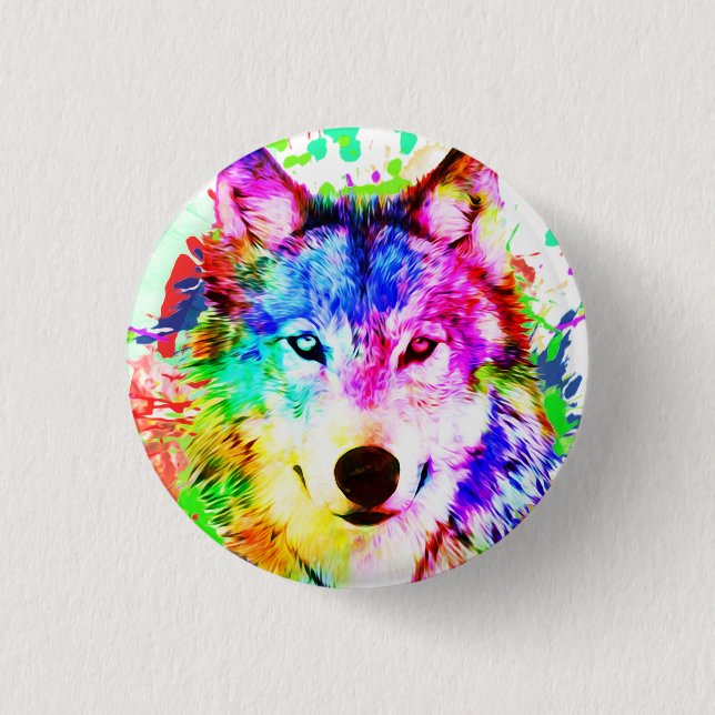 Colourful Wolf Watercolor Art 3 Cm Round Badge (Front)