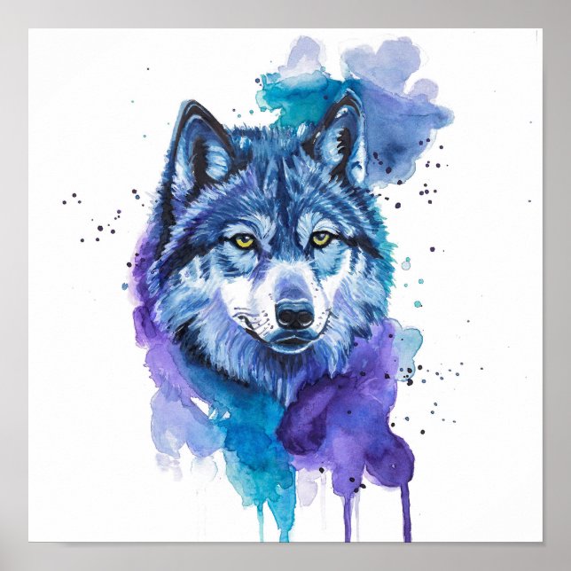 Colourful Wolf Watercolor Art - Spirit Animal Art Poster (Front)