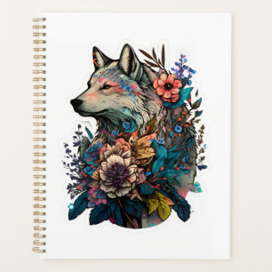 Colourful Wolf With Flowers Planner