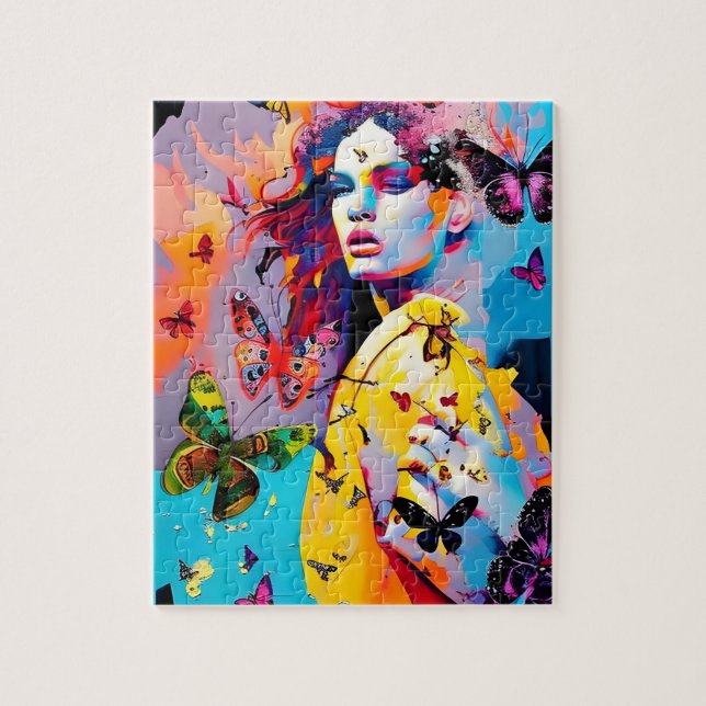 Colourful Woman and Butterflies Jigsaw Puzzle (Vertical)