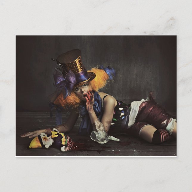 Colourful Woman Dressed as Clown Postcard (Front)