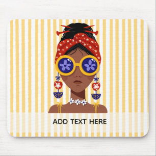 Colourful Woman Head Illustration on Yellow Mouse Mat
