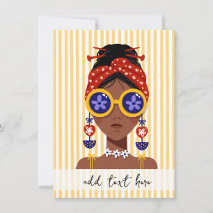 Colourful Woman Head Illustration on Yellow Note  Invitation