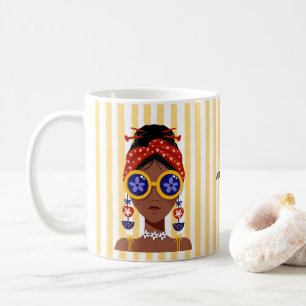 Colourful Woman Head Illustration on Yellow Postca Coffee Mug