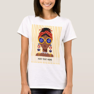 Colourful Woman Head Illustration on Yellow  T-Shirt