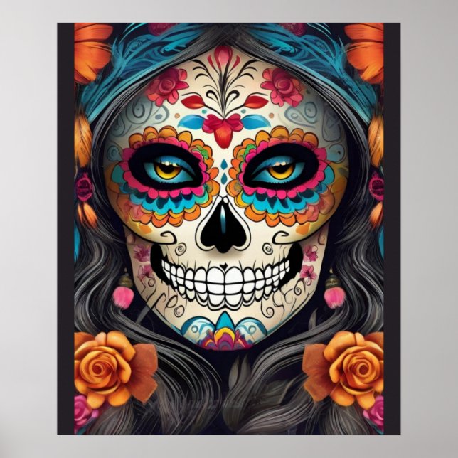 Colourful Woman in Sugar Skull Makeup Poster (Front)
