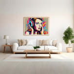 Colourful Woman Listens to Music Pop Art  Poster<br><div class="desc">Immerse yourself in a world of vibrant creativity with our 'Colourful Woman Listens to Music Pop Art Poster.' This captivating artwork perfectly marries the vivacious spirit of pop art with the joy of music. The bold colours and intricate details create a visually striking experience that celebrates the love of music...</div>