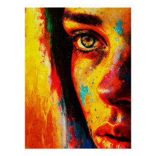 Colourful Woman Portrait Vibrant Close-Up Eye Poster