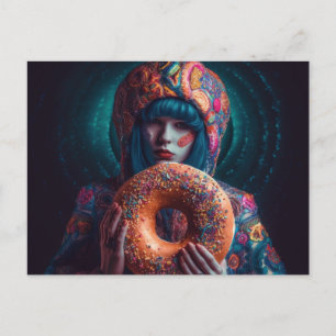 Colourful Woman With a Doughnut Postcard