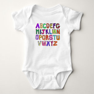 Colourful Wonky Alphabet Letters Baby Bodysuit