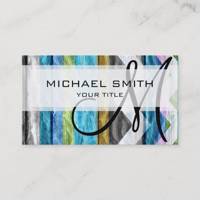 Colourful wood chevron pattern #6 business card (Front)