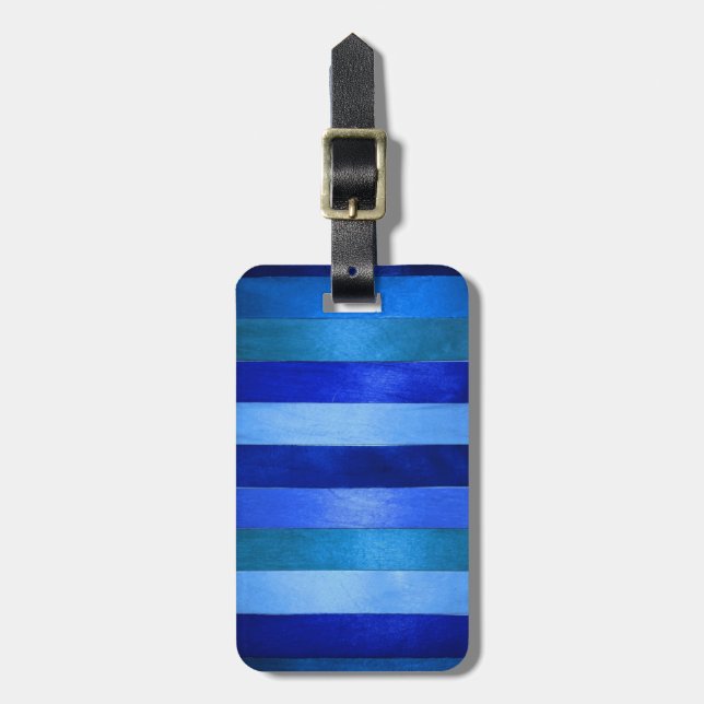 colourful wood design blue monochrome luggage tag (Front Vertical)