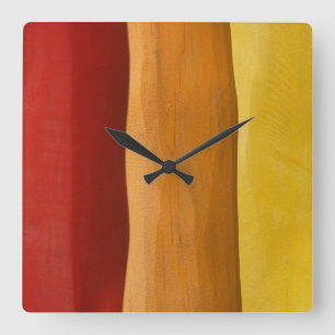 colourful wood design red orange yellow spectrum square wall clock