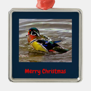 Colourful Wood Duck Drake Navy Christmas Framed Metal Tree Decoration