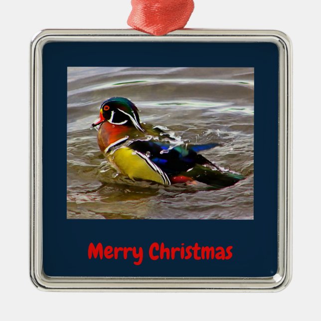 Colourful Wood Duck Drake Navy Christmas Framed Metal Tree Decoration (Front)