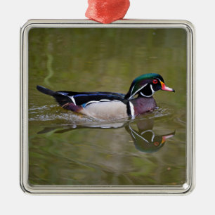Colourful wood duck metal tree decoration
