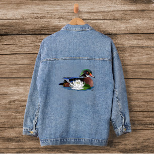 Colourful Wood Duck Water Lily Wildlife Blue  Denim Jacket
