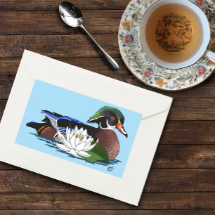 Colourful Wood Duck Water Lily Wildlife Blue Rectangular Sticker
