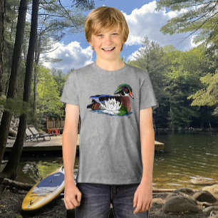 Colourful Wood Duck Water Lily Wildlife Blue Tri-Blend Shirt