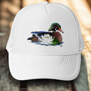 Colourful Wood Duck Water Lily Wildlife Blue Trucker Hat