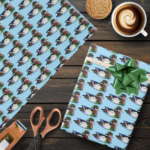 Colourful Wood Duck Water Lily Wildlife Blue Wrapping Paper