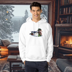 Colourful Wood Duck White Lily Wildlife Blue Hoodie