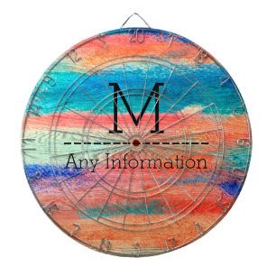 Colourful Wood Grain Texture Monogram Dartboard