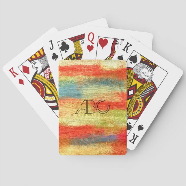 Colourful Wood Grain Texture Monogram Playing Cards (Back)