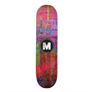 Colourful Wood Grain Texture Monogram Skateboard