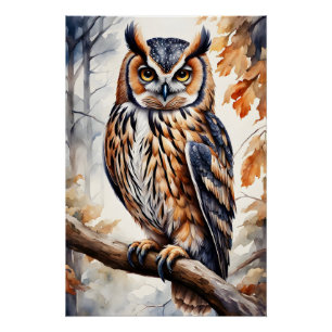 Colourful Wood Owl on Tree Branch Poster