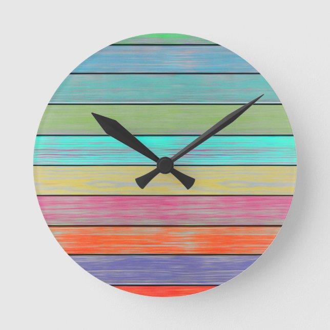 Colourful Wood Planks Round Clock (Front)