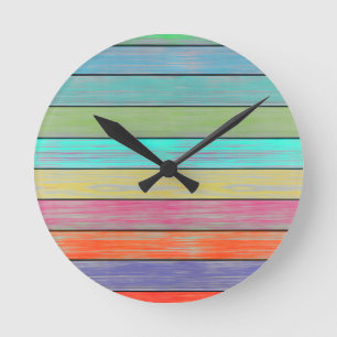 Colourful Wood Planks Round Clock