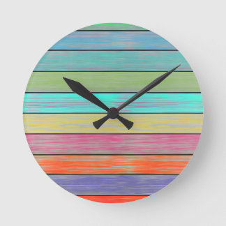 Colourful Wood Planks Round Clock