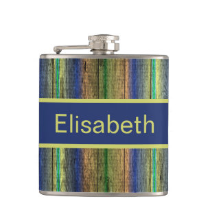colourful wood wall vintage flask