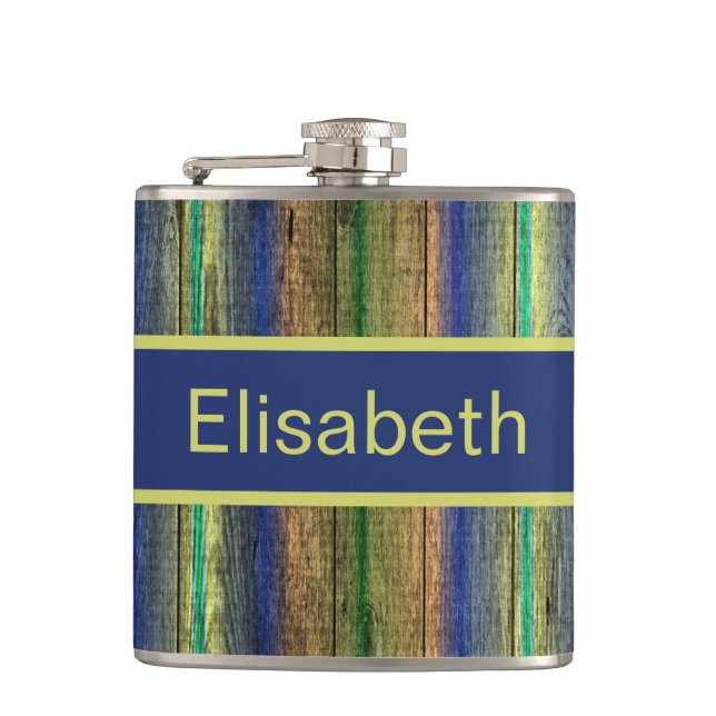 colourful wood wall vintage flask (Front)