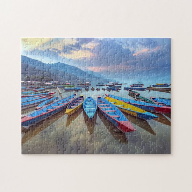 Colourful Wooden Boats Phewa Lake Nepal Travel Jigsaw Puzzle (Horizontal)