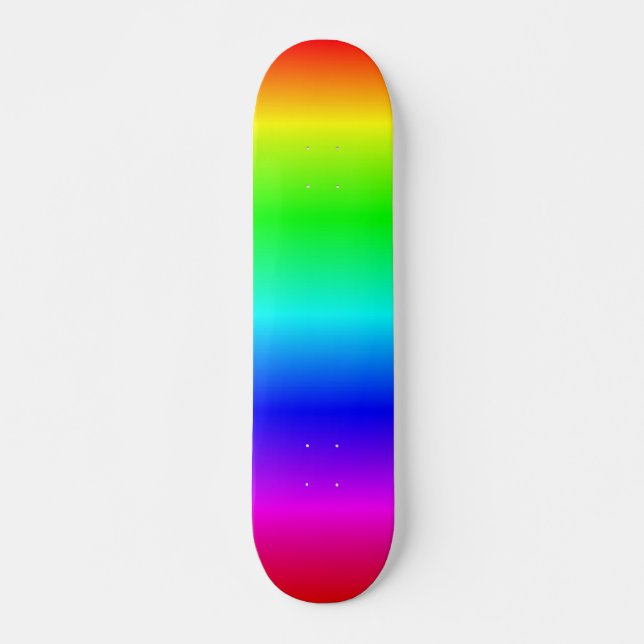Colourful wooden fence planks rainbow skateboard (Front)
