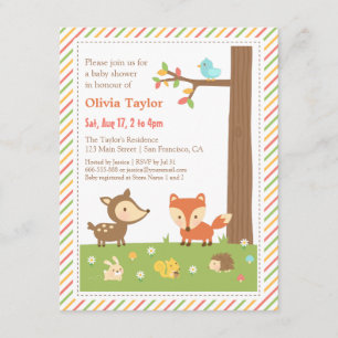Colourful Woodland Animal Baby Shower Invitation