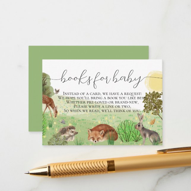 Colourful Woodland Animals Books For Baby Shower Enclosure Card (Front/Back In Situ)